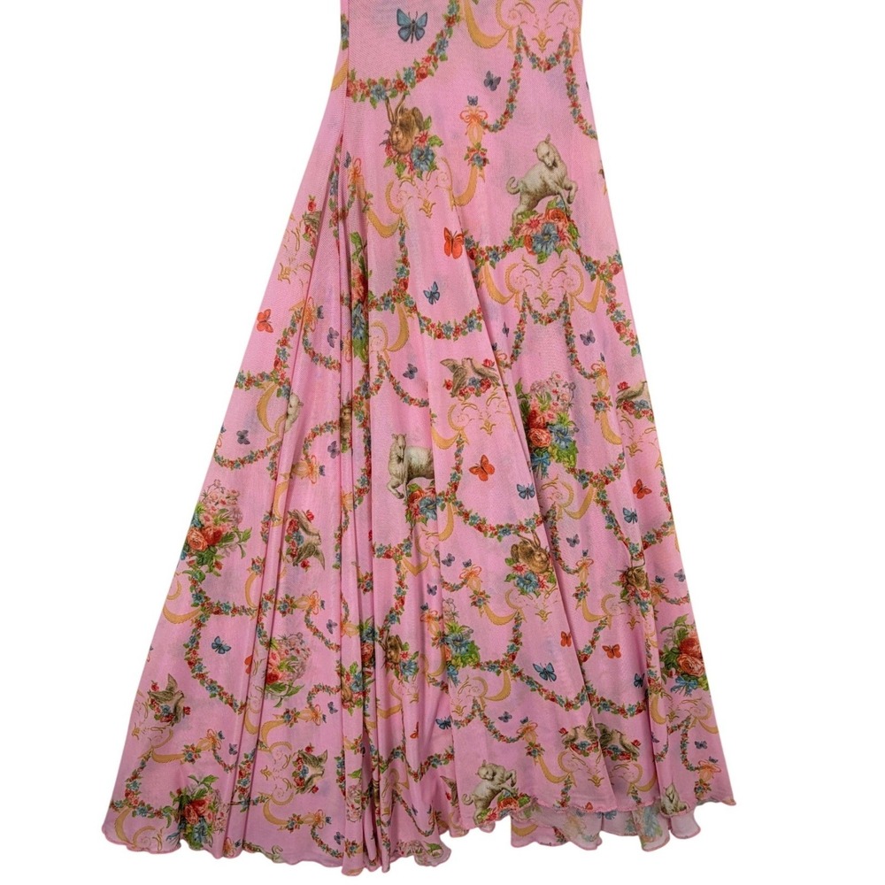 Sugar Thrillz Renaissance Floral Mesh Flare Pants Size S Pink High Rise Coquette - Picture 4 of 9